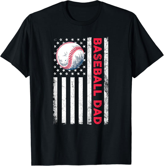 Baseball DAD USA American Flag Patriotic Dad Father's Day T-Shirt - T-Shirt | Black