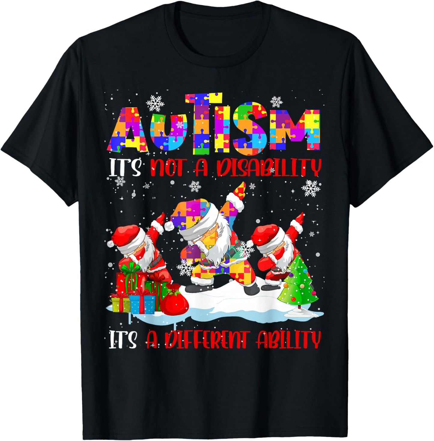 Autism It's Not A Disability Dabbing Santa Christmas Autism T-Shirt - T-Shirt | Black