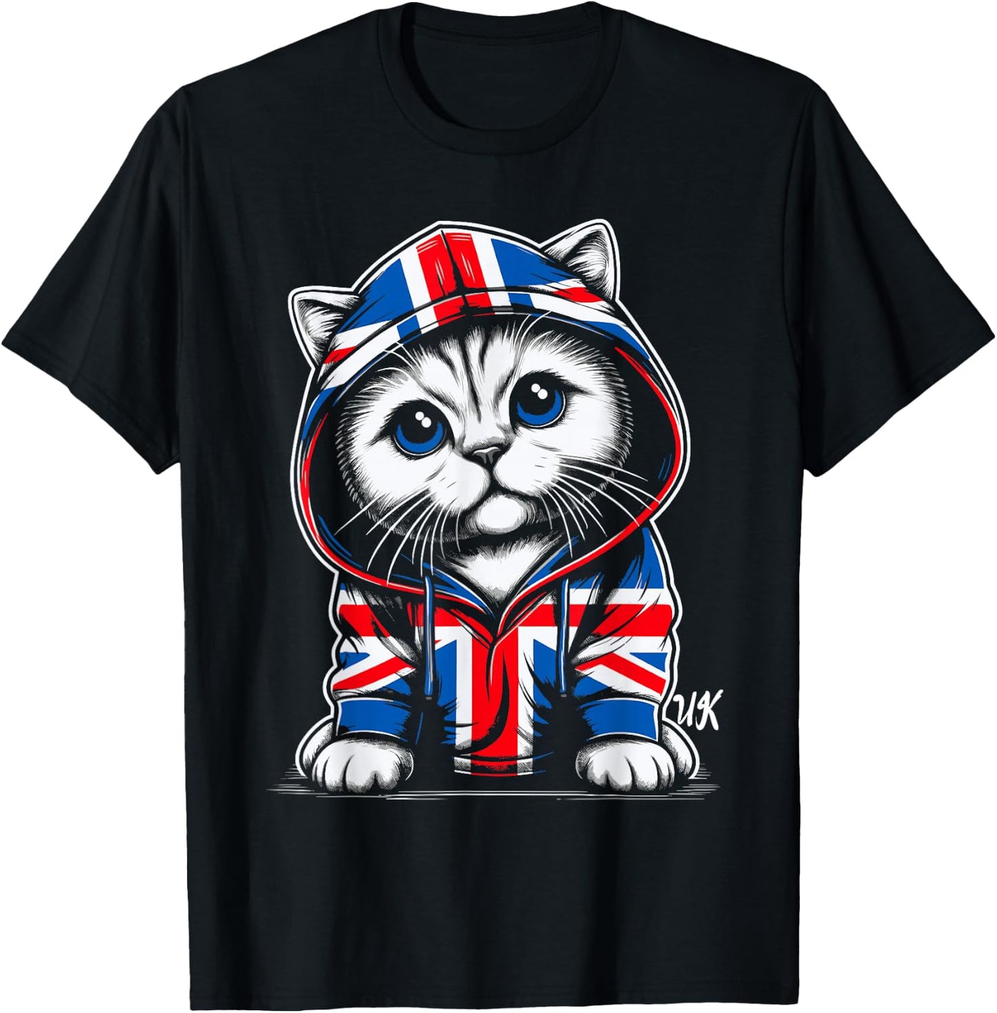 Cat UK British Flag England T-Shirt - T-Shirt | Black