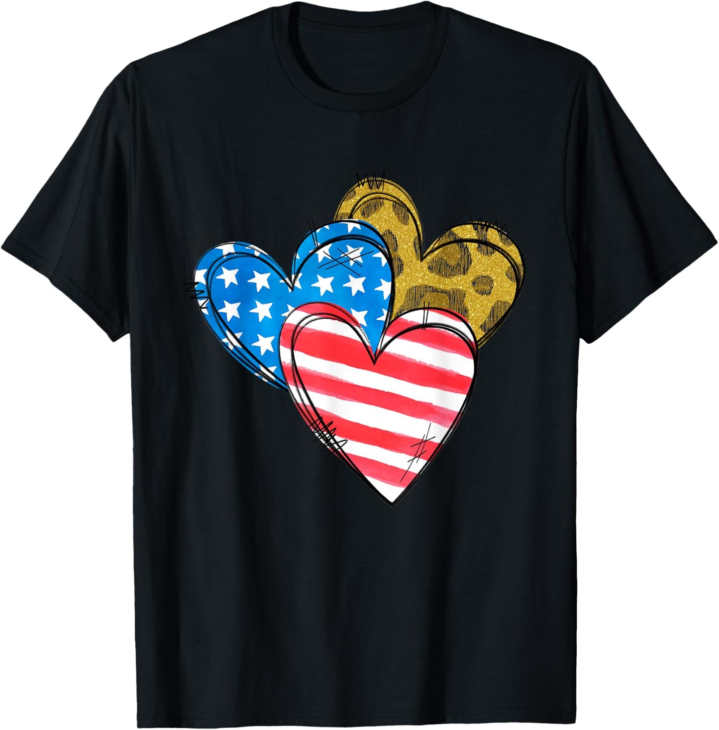 Leopard American Flag Heart Shirt 4th Of July Cute Patriotic T-Shirt - T-Shirt | Black