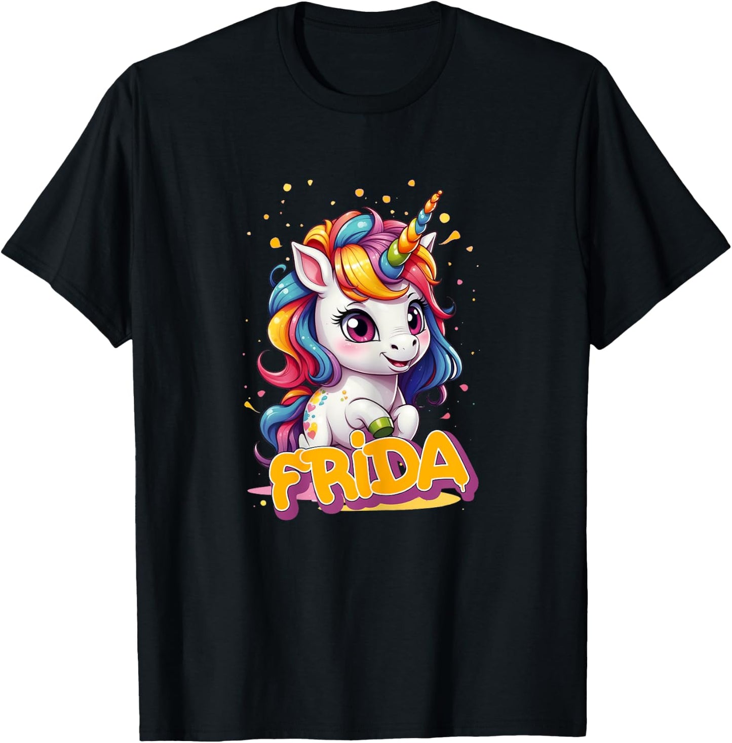FRIDA - Adorable girl name with beautiful Unicorn T-Shirt - T-Shirt | Black