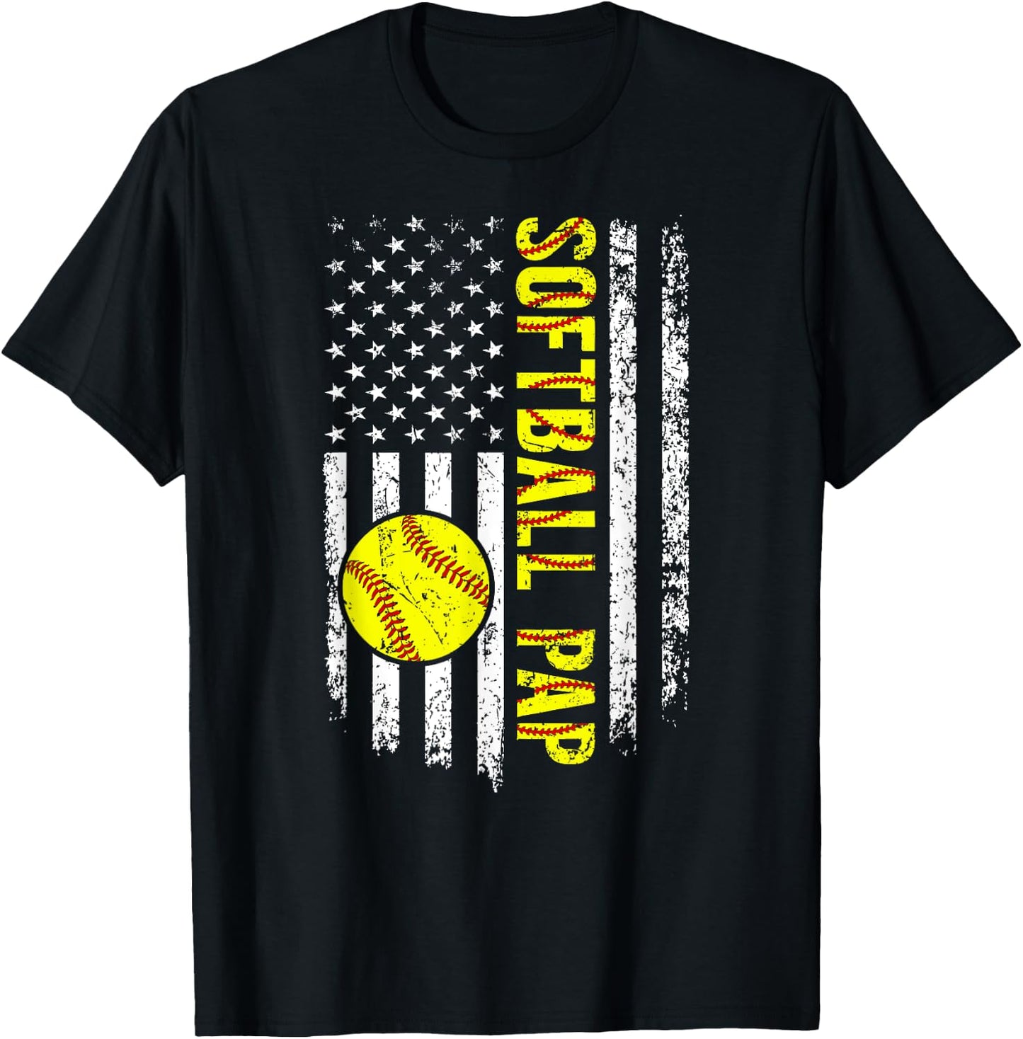 Softball Pap Grandpa US Flag Pap Of A Softball Player Pap T-Shirt - T-Shirt | Black