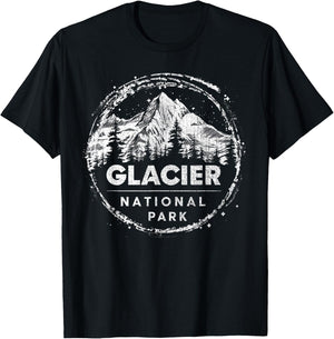 Glacier - US National Park Vintage Men Women Kids Retro T-Shirt - T-Shirt | Black