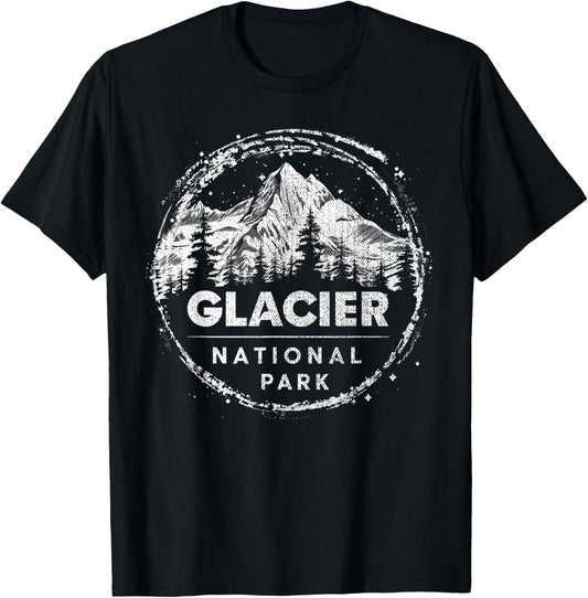 Glacier - US National Park Vintage Men Women Kids Retro T-Shirt - T-Shirt | Black