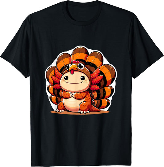 Pilgrim axolotl in Turkey Disguise turkey costume T-Shirt - T-Shirt | Black