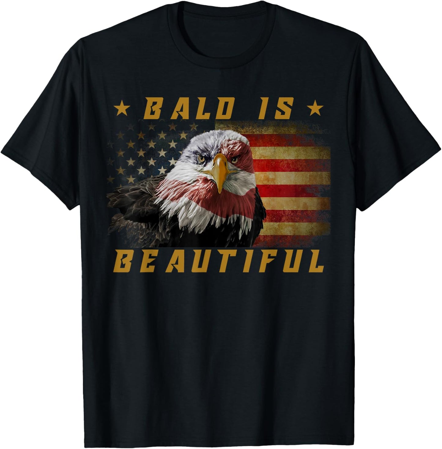 Bald Is Beautiful 4th of July Independence Day USA Eagle T-Shirt - T-Shirt | Black