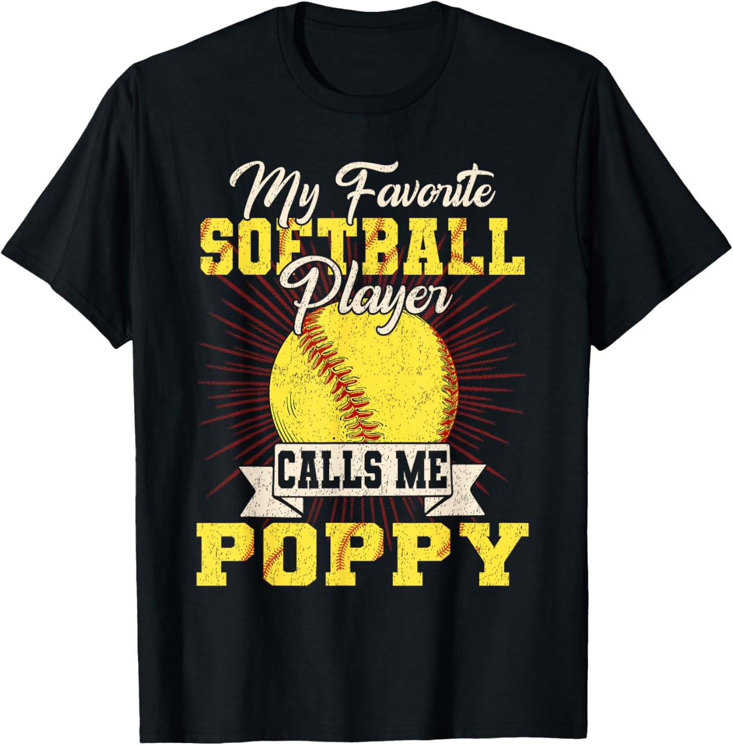 Vintage My Favorite Softball Player Calls Me Poppy T-Shirt - T-Shirt | Black
