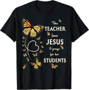Christian Butterfly This Teacher Loves Jesus And Prays T-Shirt - T-Shirt | Black