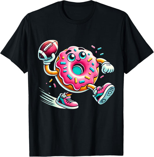 Funny Donut Playing Football Food Champ Sports Donut T-Shirt - T-Shirt | Black