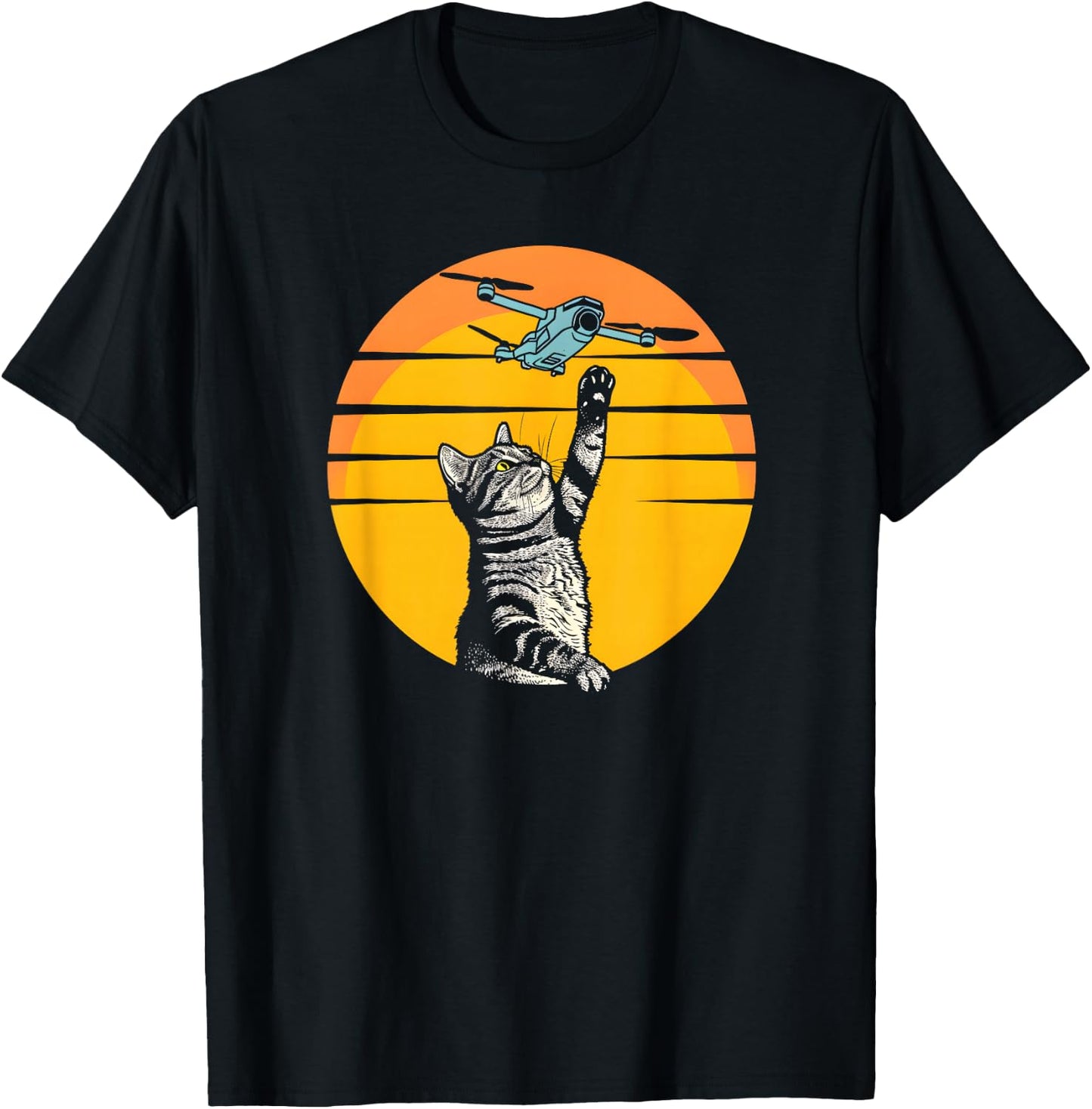 Cat Chasing Drone / Drone Catcher / Animal Fun / Funny Cat T-Shirt - T-Shirt | Black
