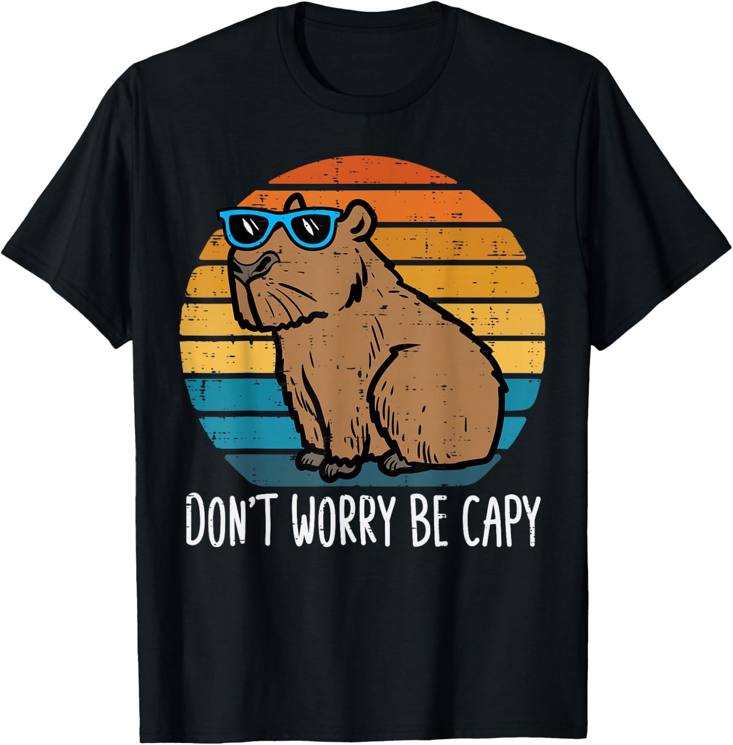 Dont Worry Be Capy Capybara Retro Men Boys Kids Youth Women T-Shirt - T-Shirt | Black