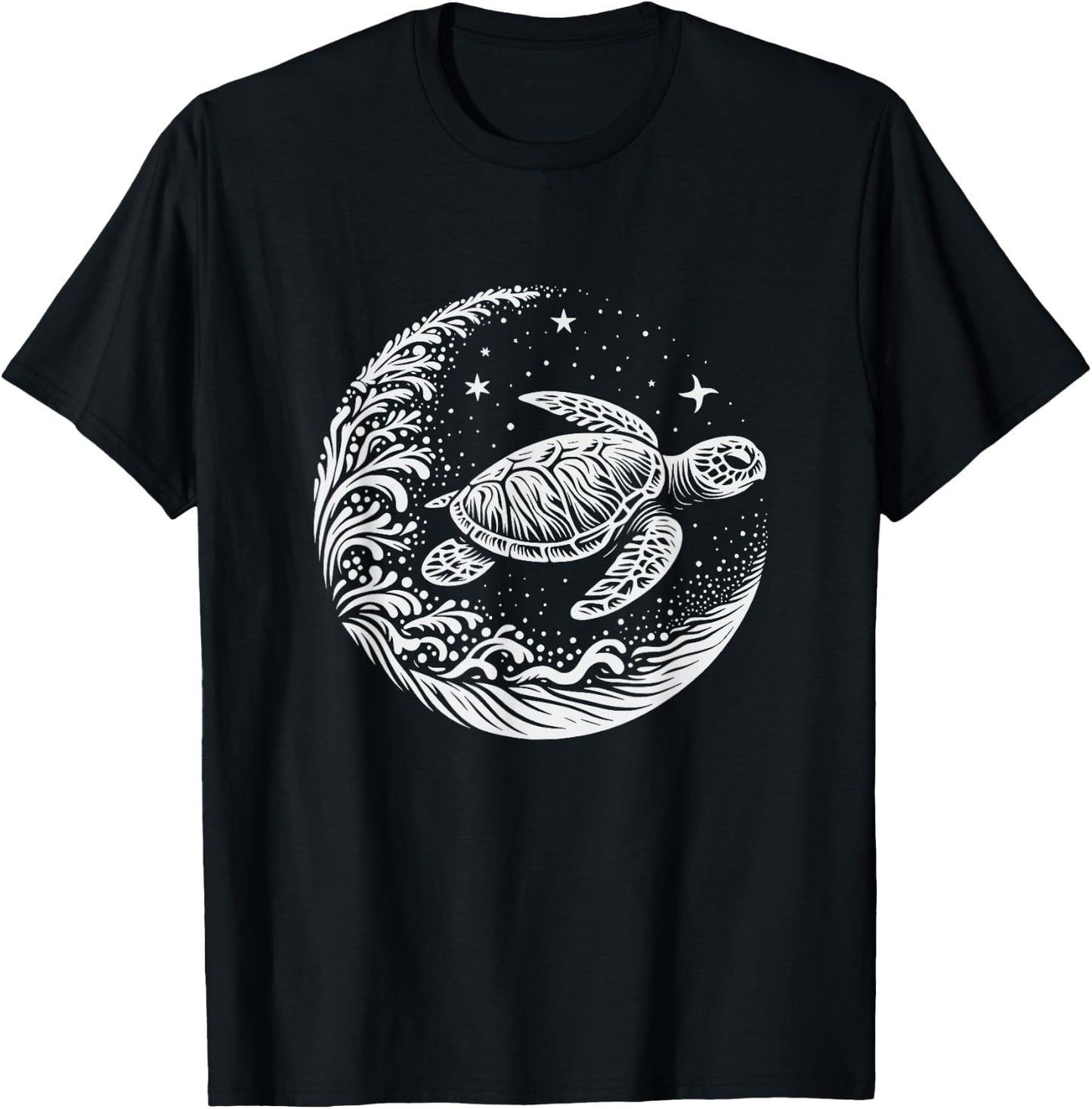 Sea Turtle Moon Graphic Design T-Shirt - T-Shirt | Black