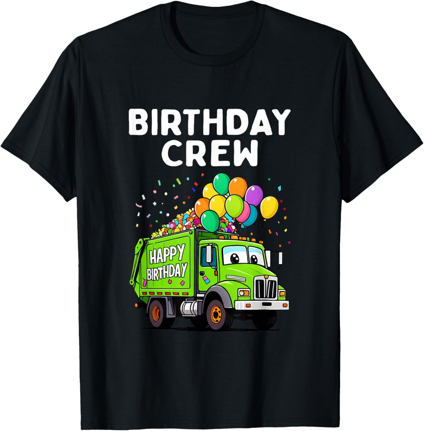 Birthday Crew Boys Garbage Truck Bday Family Matching Kids T-Shirt - T-Shirt | Black