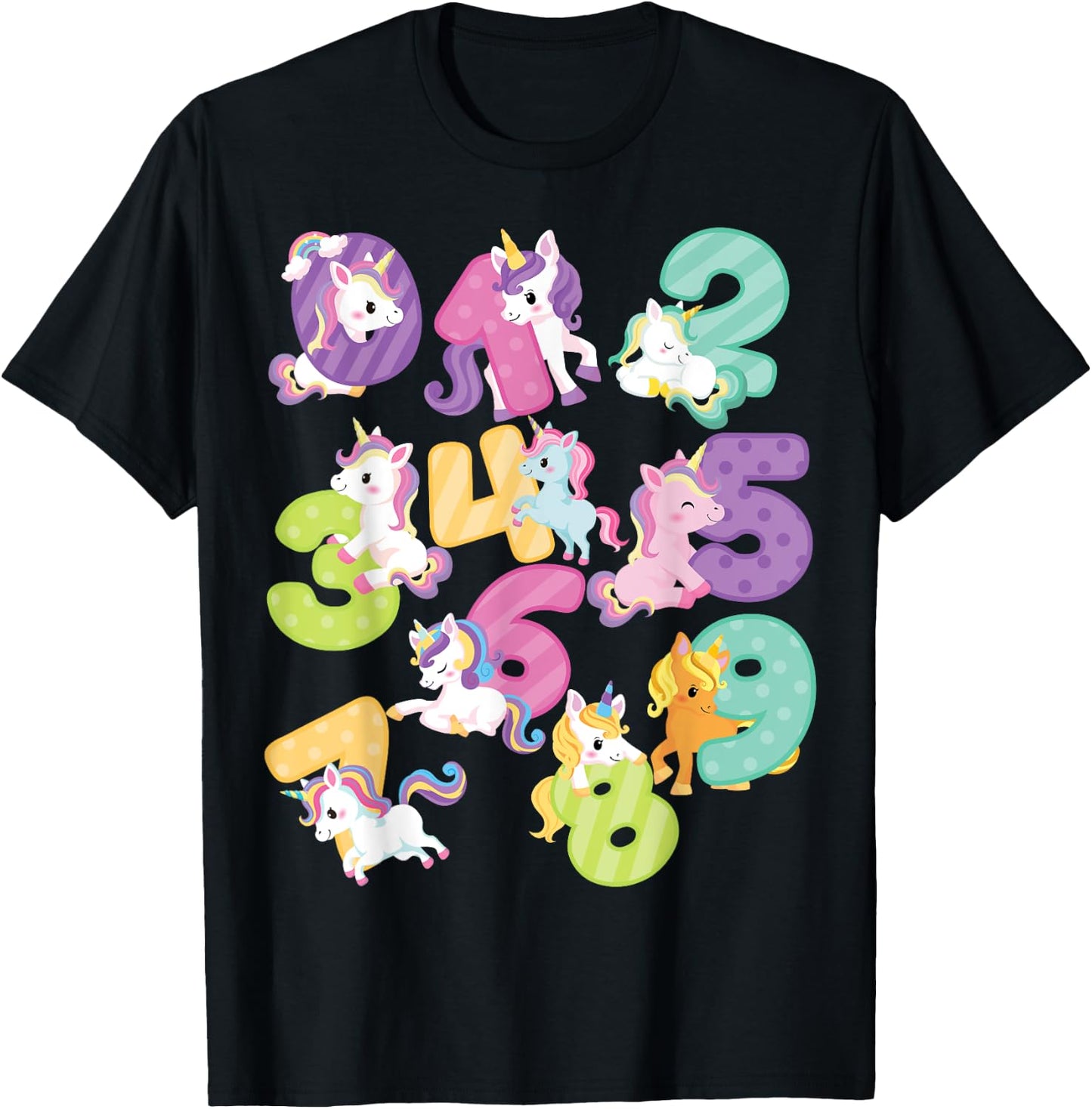 Cute happy unicorn Numbers Math day back to school kids gift T-Shirt - T-Shirt | Black