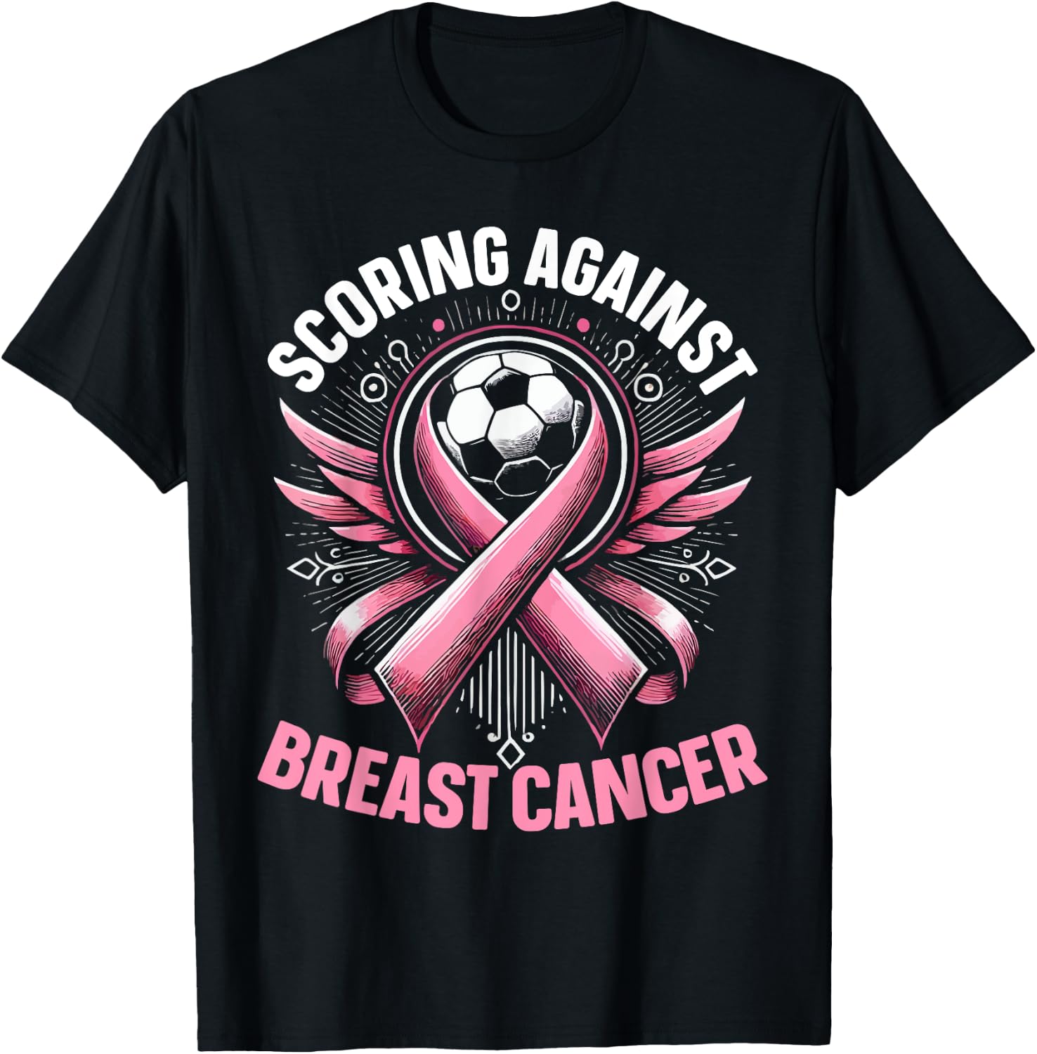 Soccer Breast Cancer Awareness Month Pink Ribbon T-Shirt - T-Shirt | Black