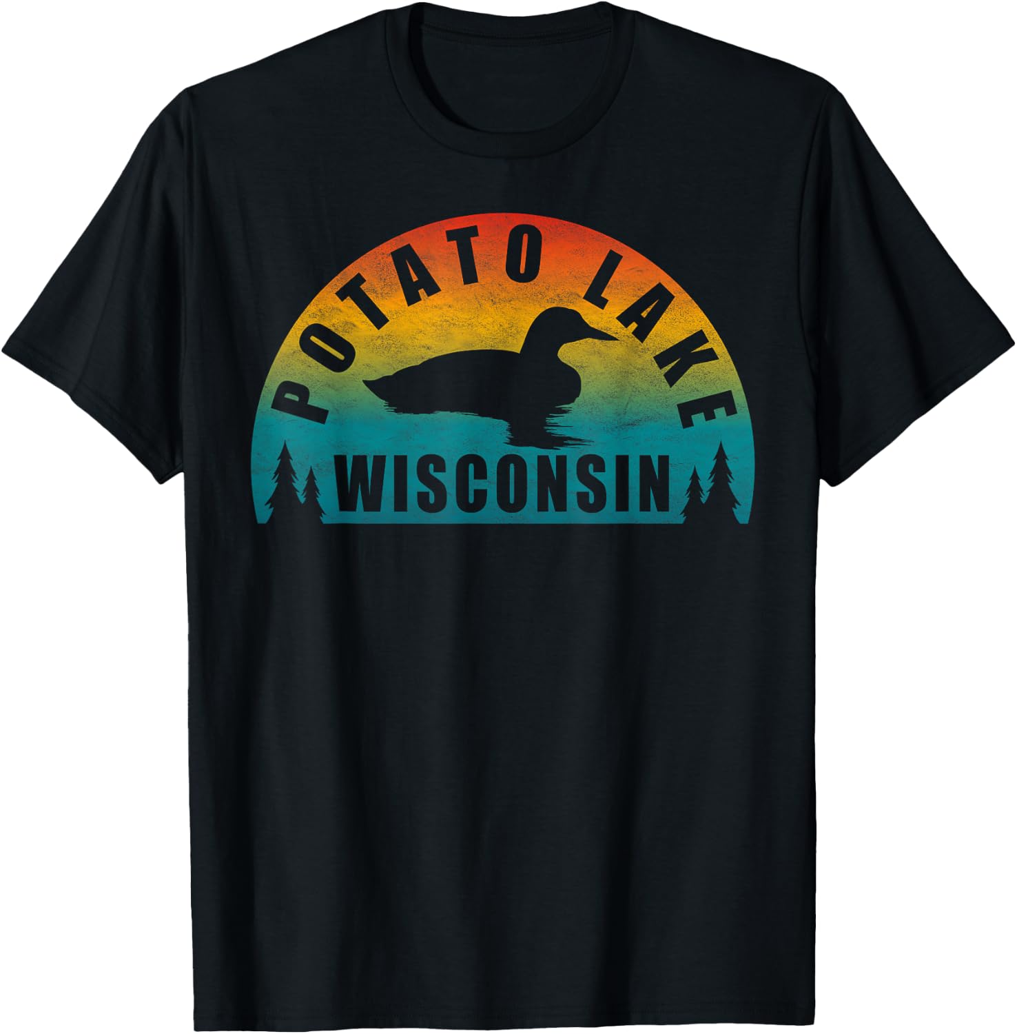 Potato Lake Northern Wisconsin Sunset Loon T-Shirt - T-Shirt | Black
