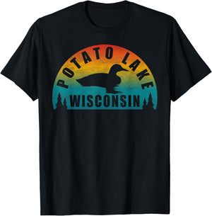 Potato Lake Northern Wisconsin Sunset Loon T-Shirt - T-Shirt | Black