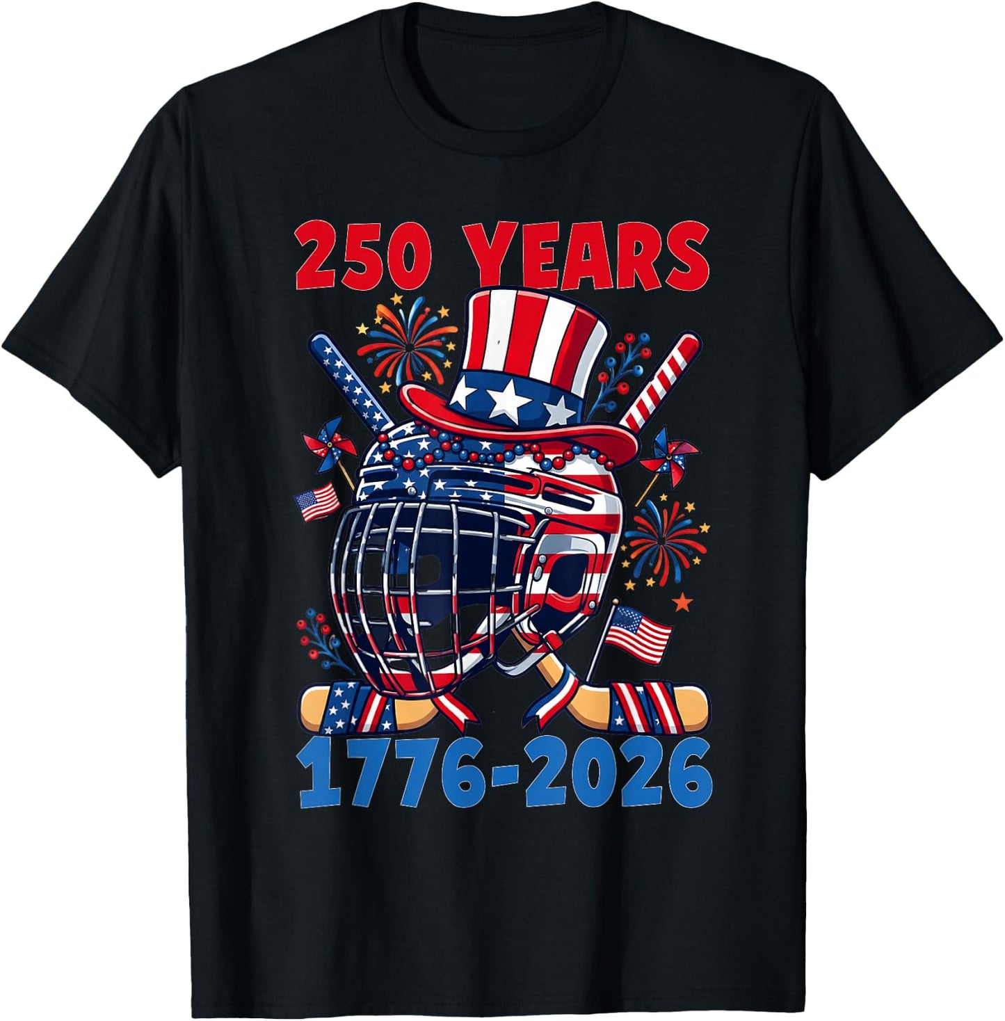 250 Years 1776 2026 250th Anniversary Ice Hockey 4th of July T-Shirt - T-Shirt | Black