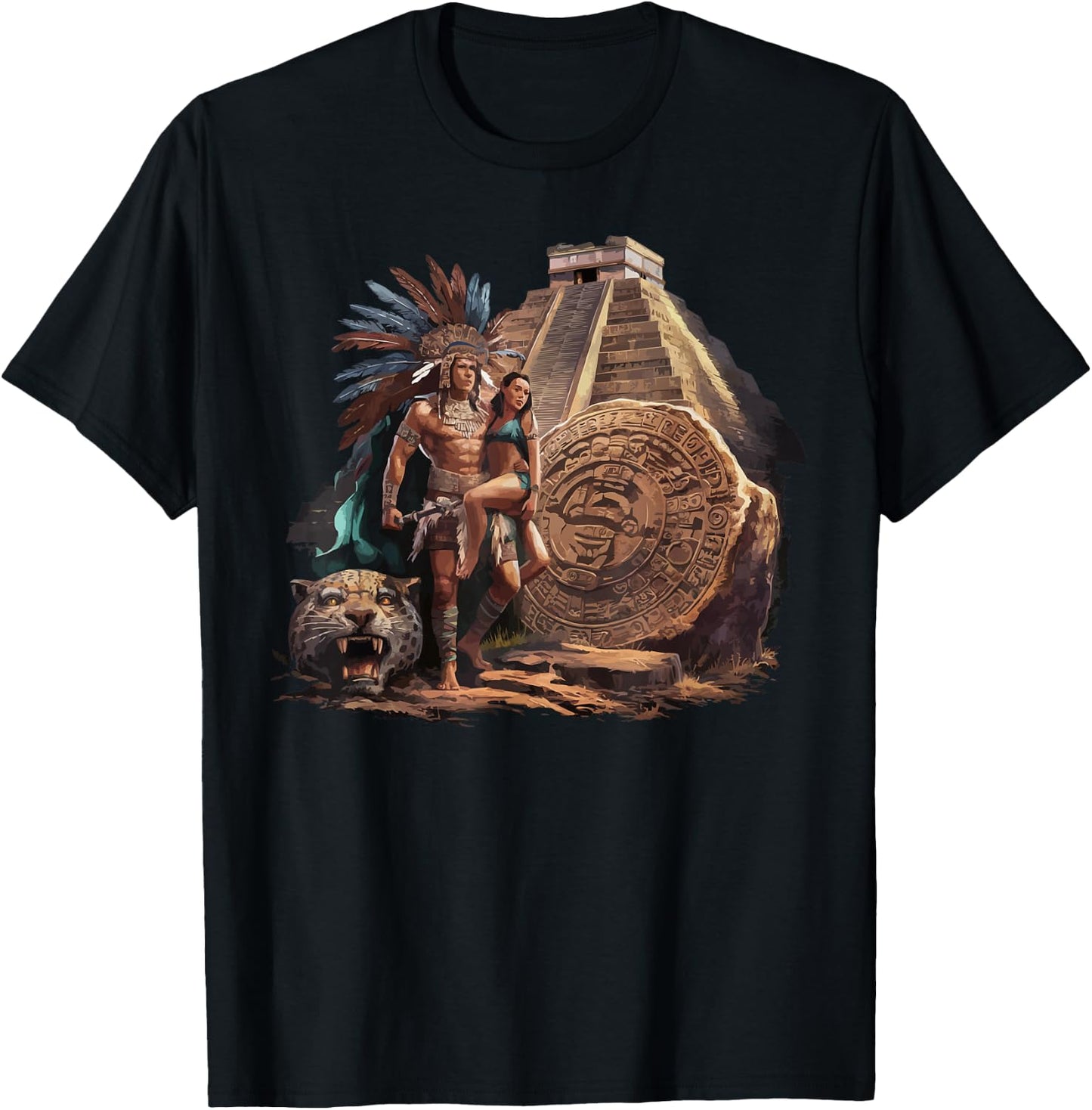 Aztec Warrior Mayan Indigenous Mexican Aztec Jaguar T-Shirt - T-Shirt | Black