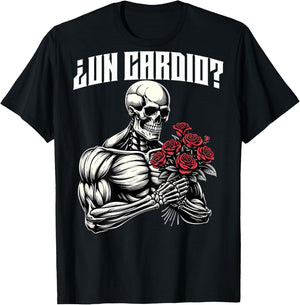 Un cardio? Espalda. Calaca con flores rosas, calacas gym T-Shirt - T-Shirt | Black
