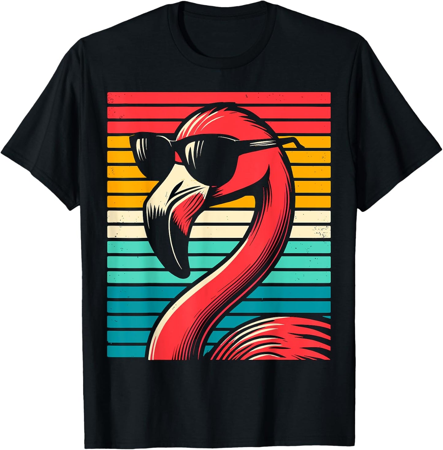 cool Flamingo with Sunglasses 70s 80s 90s Party Retro T-Shirt - T-Shirt | Black