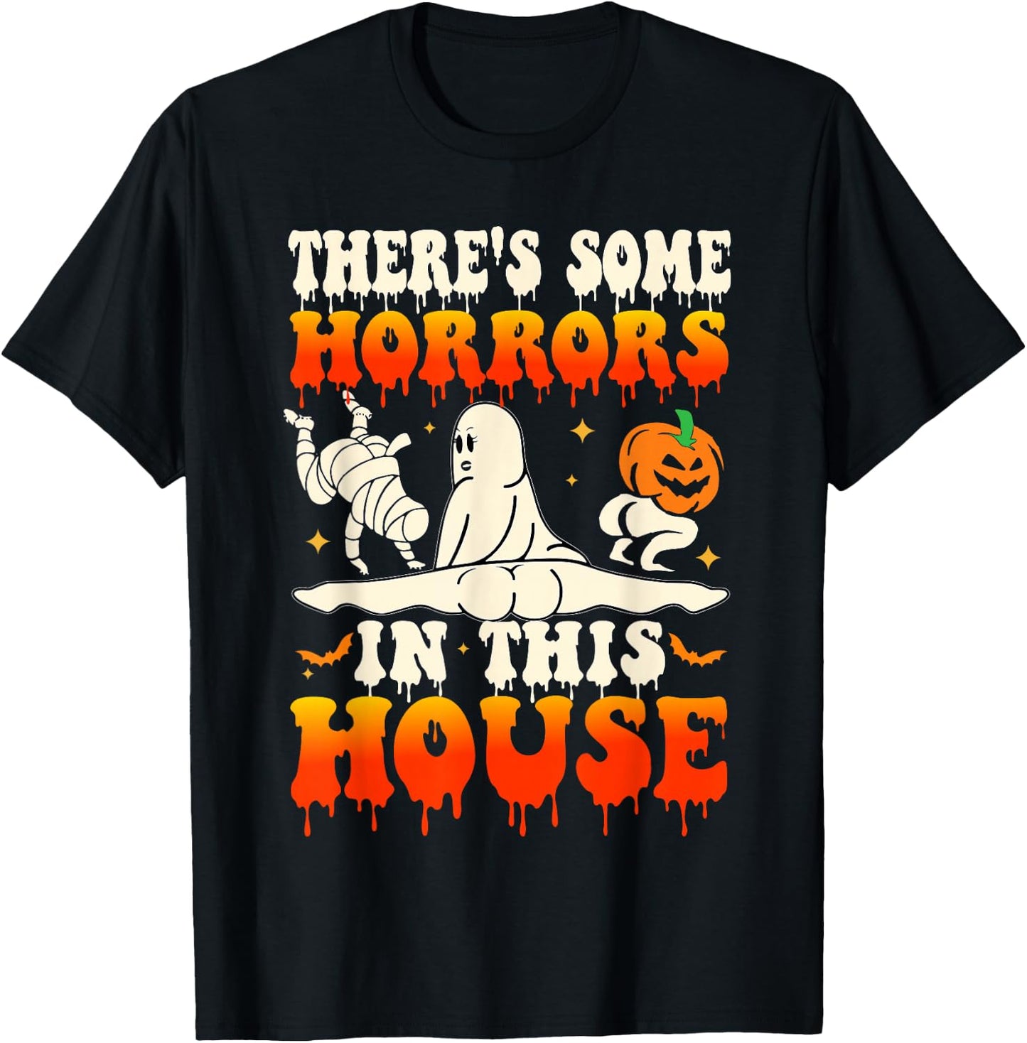 There's Some Horrors In This House Funny Ghost Halloween T-Shirt - T-Shirt | Black
