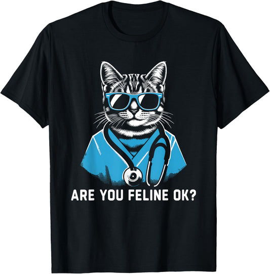 Retro Cat Nurse Gifts Nurse Week Gifts Men Women Funny Nurse T-Shirt - T-Shirt | Black
