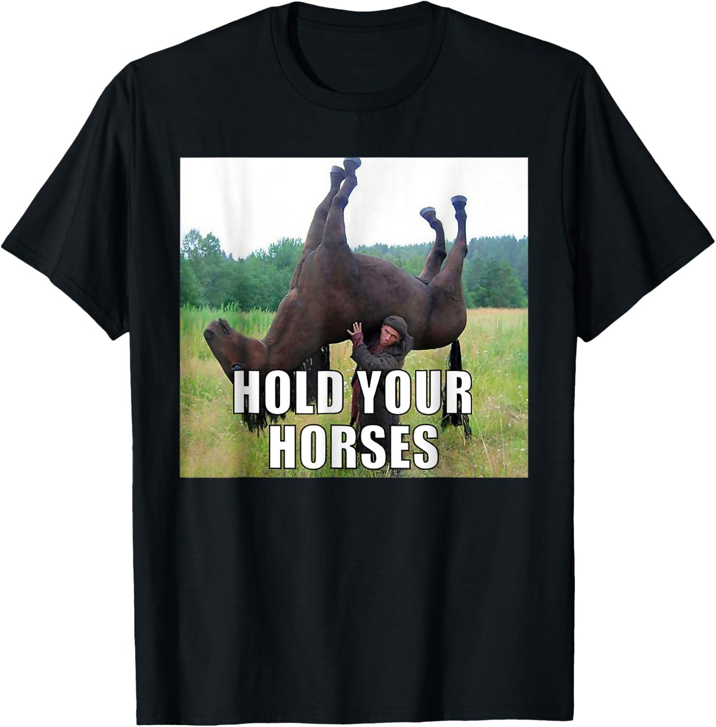 Hold Your Horses Dad Joke Funny Oddly Specific Dank Meme T-Shirt - T-Shirt | Black