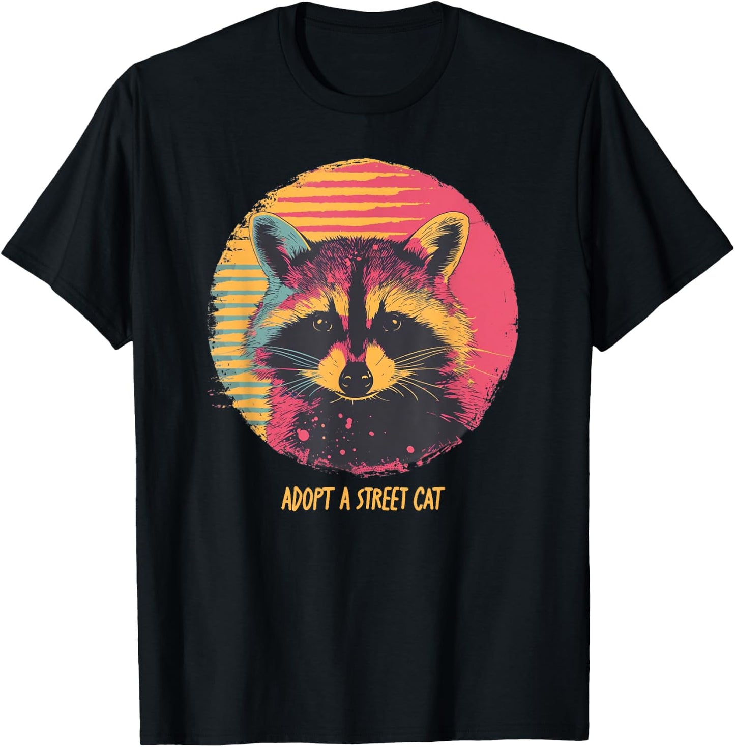 Adopt a Street Cat Raccoon Vintage Trash Panda Funny Graphic T-Shirt - T-Shirt | Black