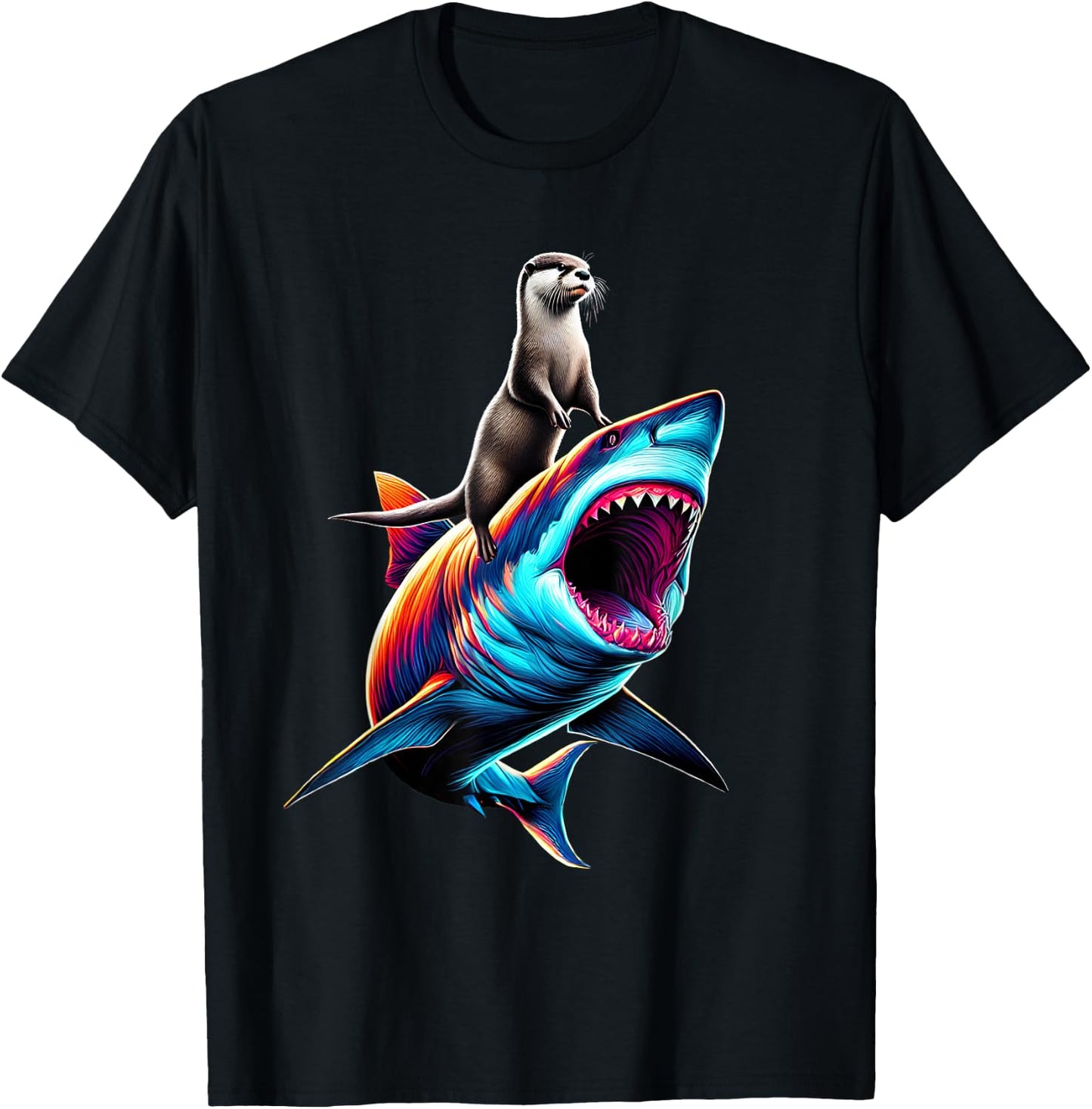 Funny Otter Riding Shark Otter Lover T-Shirt - T-Shirt | Black