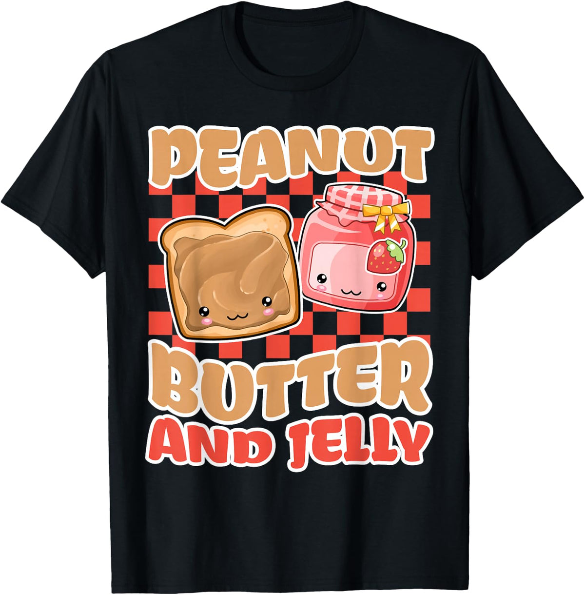 Kawaii Peanut Butter Jelly Strawberry Retro Matching Couples T-Shirt - T-Shirt | Black