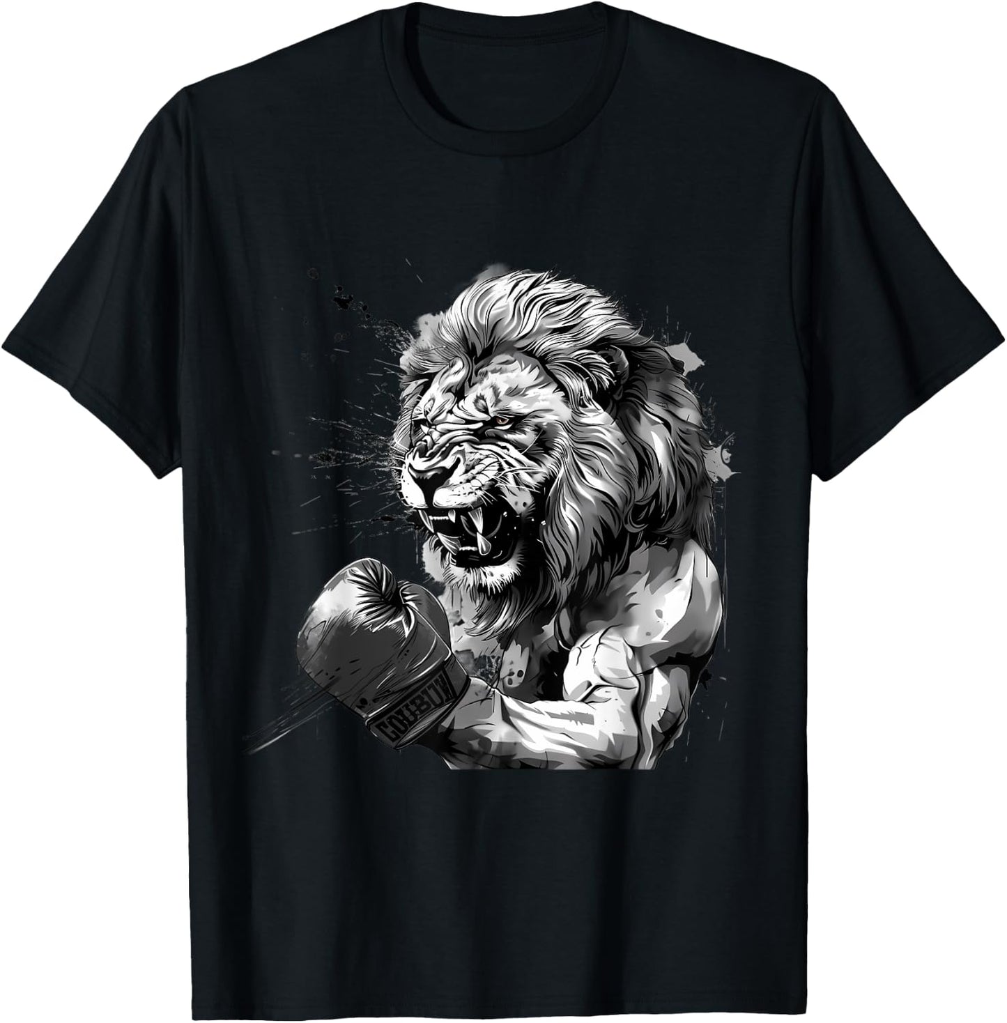 Boxing Lion Portrait Motif Wildlife Kickboxing Lover Boxer T-Shirt - T-Shirt | Black