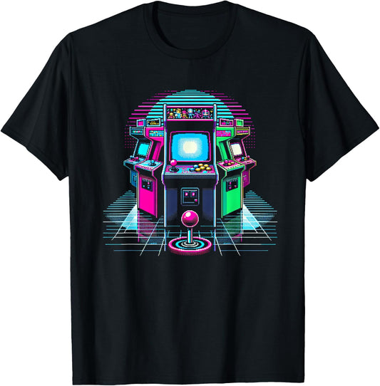Pixelated Arcade Machine Design T-Shirt - T-Shirt | Black