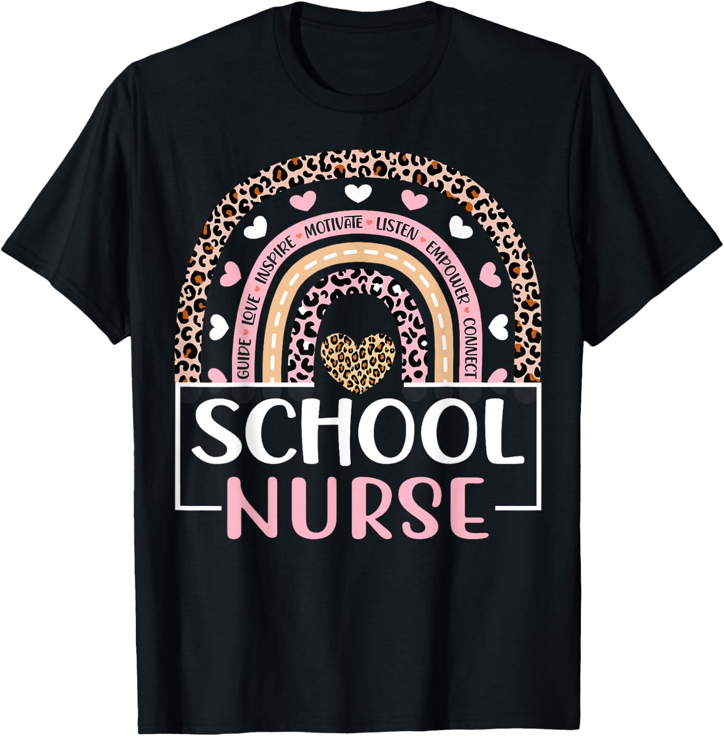 Funny School Nurse Rainbow Leopard Print Nurse T-Shirt - T-Shirt | Black