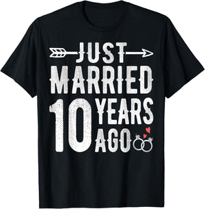 10th Wedding Anniversary - Just Married 10 Years Ago T-Shirt - T-Shirt | Black