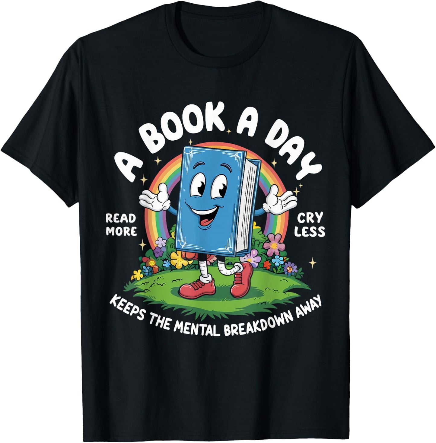 A Book A Day Keeps The Mental Breakdown Away Kids Retro T-Shirt - T-Shirt | Black