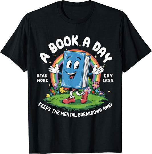 A Book A Day Keeps The Mental Breakdown Away Kids Retro T-Shirt - T-Shirt | Black