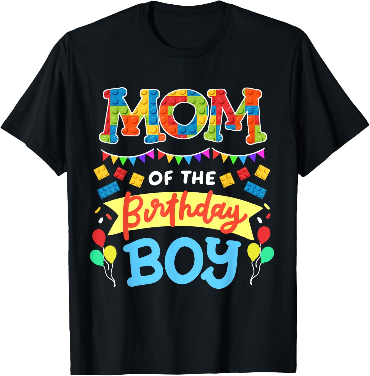 Mom of the Birthday Boy Building Blocks Bricks Family Women T-Shirt - T-Shirt | Black