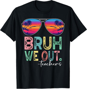 BRUH WE OUT Summer Vacation Retro End Of School Year Teacher T-Shirt - T-Shirt | Black