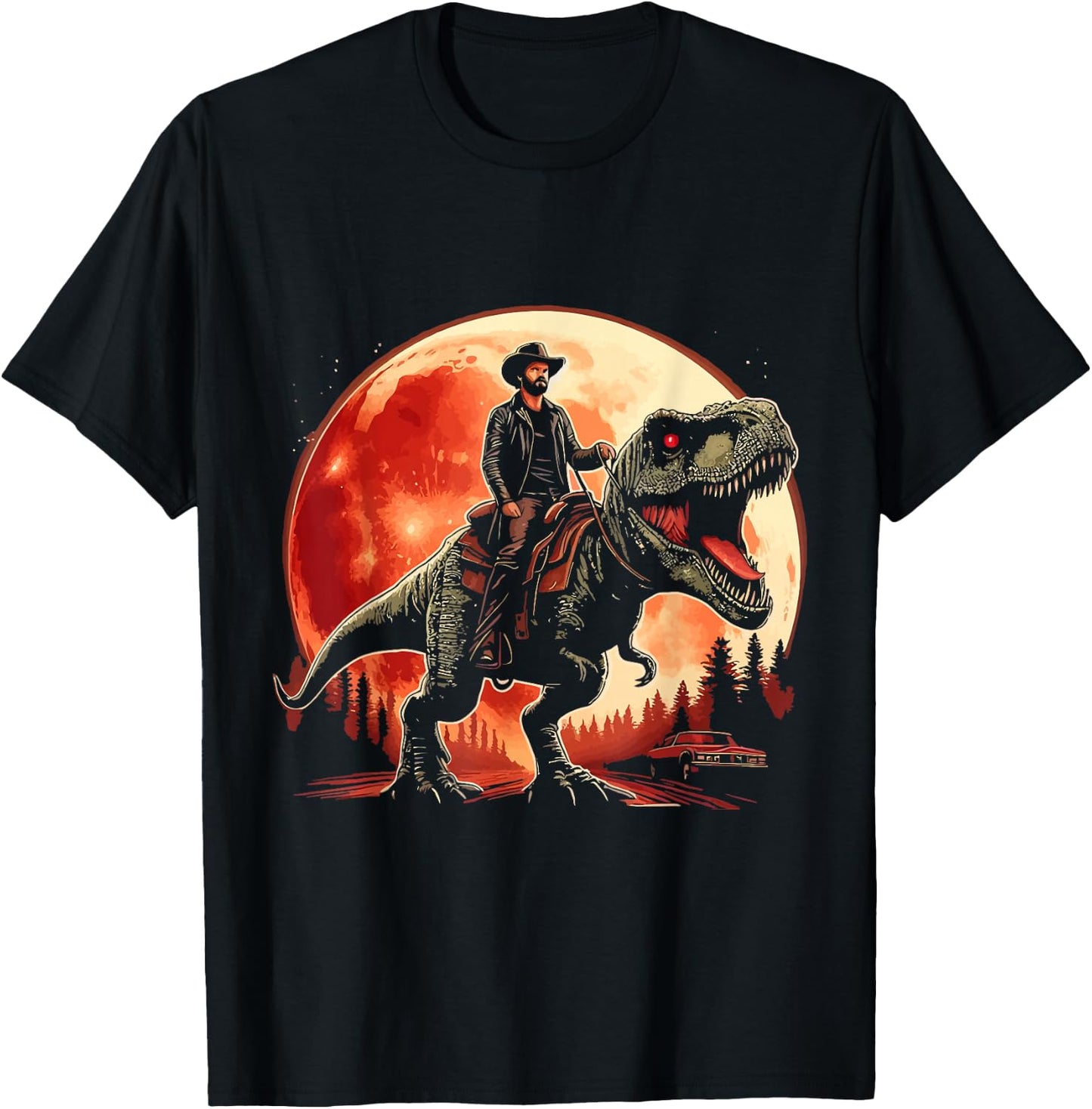Cowboy Riding Dinosaur T Rex T-Shirt - T-Shirt | Black