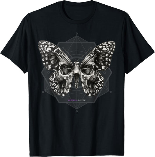 Butterfly Skull Sacred Geometry T-Shirt - T-Shirt | Black