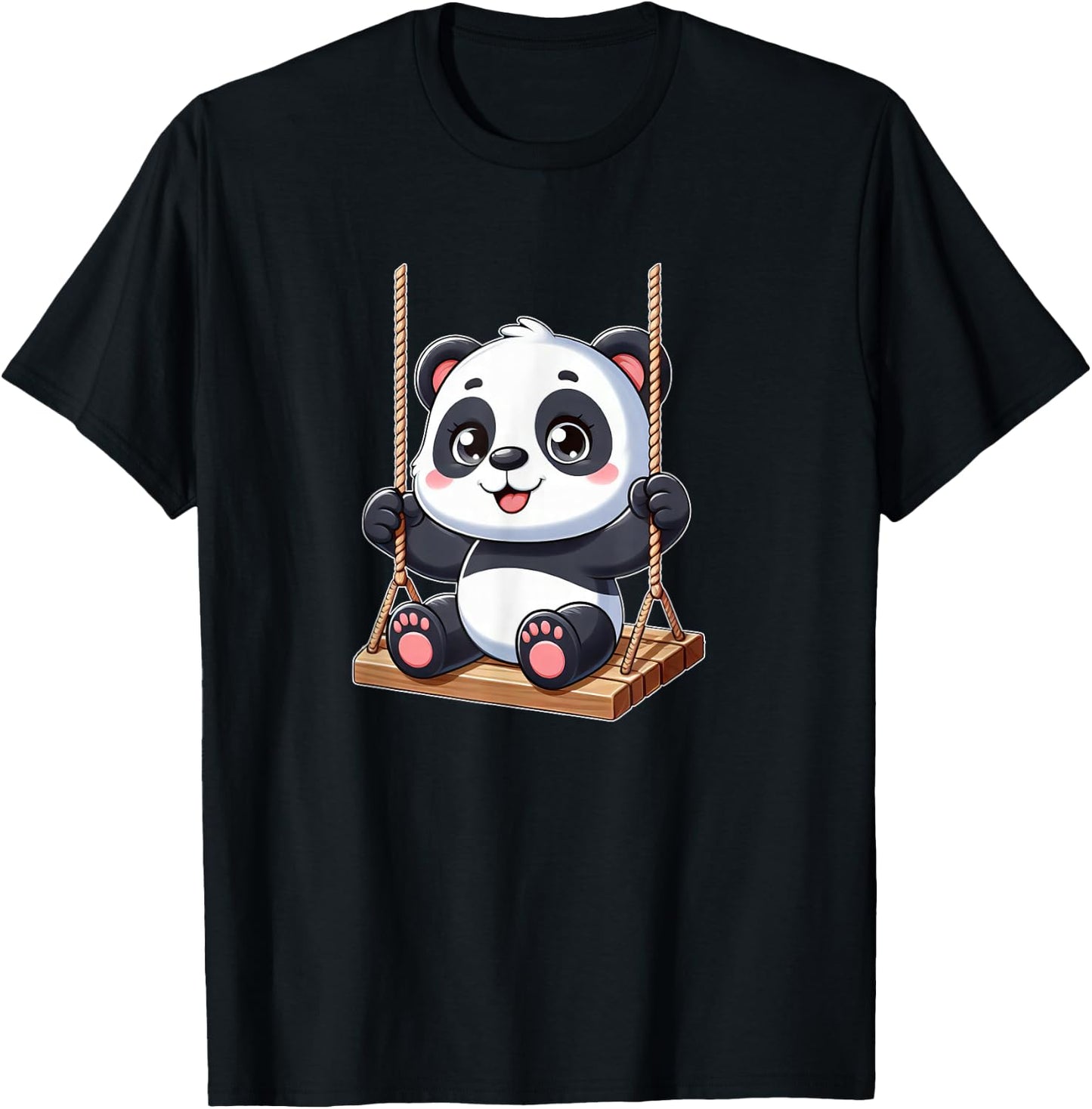 Cute Panda on Swing Playground Fun T-Shirt - T-Shirt | Black
