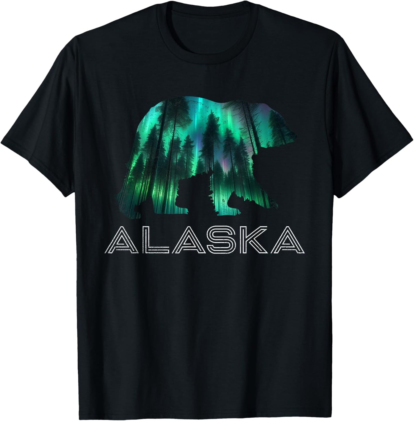 Alaskan Grizzly Bear Alaska Northern Lights Souvenir T-Shirt - T-Shirt | Black
