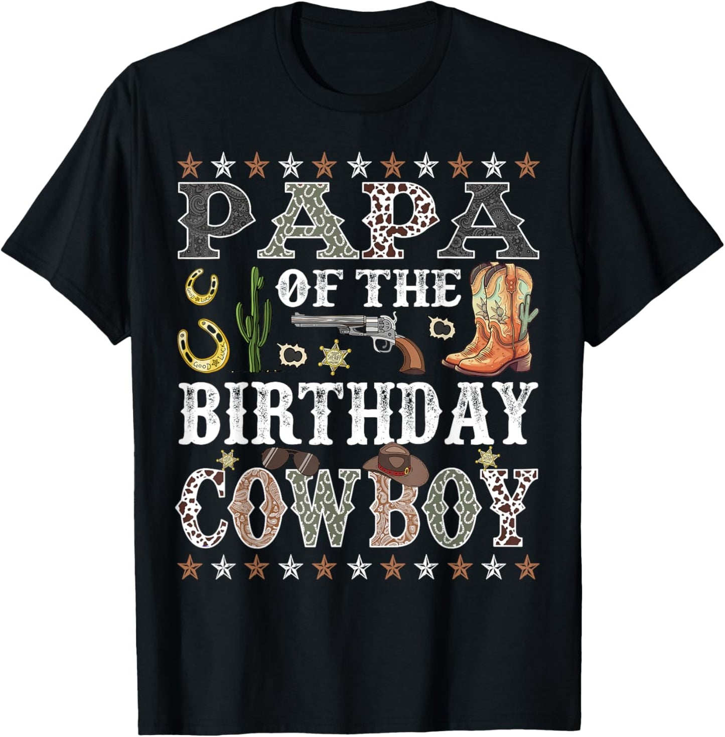 Papa Of The Birthday Cowboy Rodeo Papa T-Shirt - T-Shirt | Black