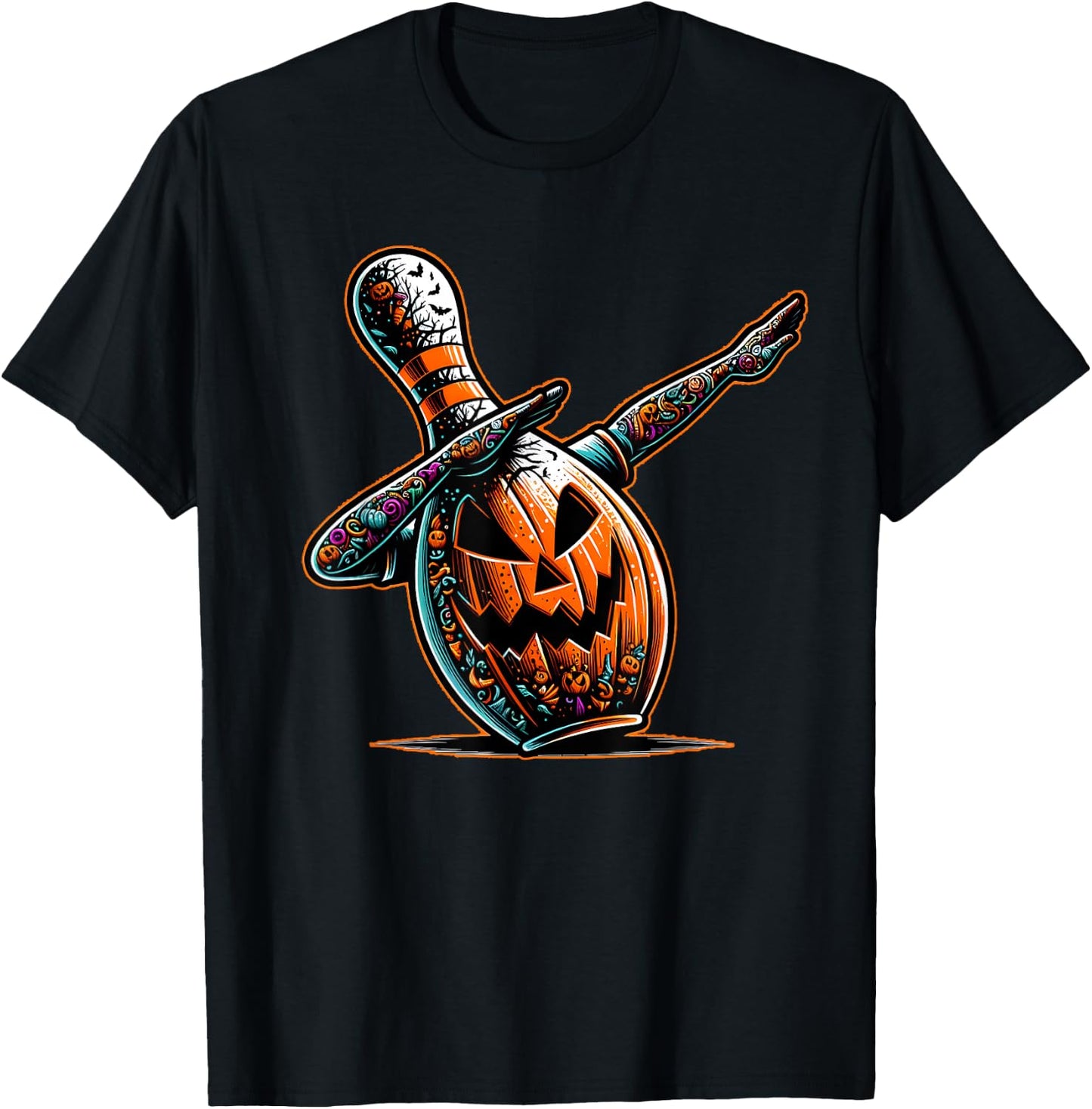 Dabbing Bowling Pin Bowler Jack O Lantern Spooky Halloween T-Shirt - T-Shirt | Black
