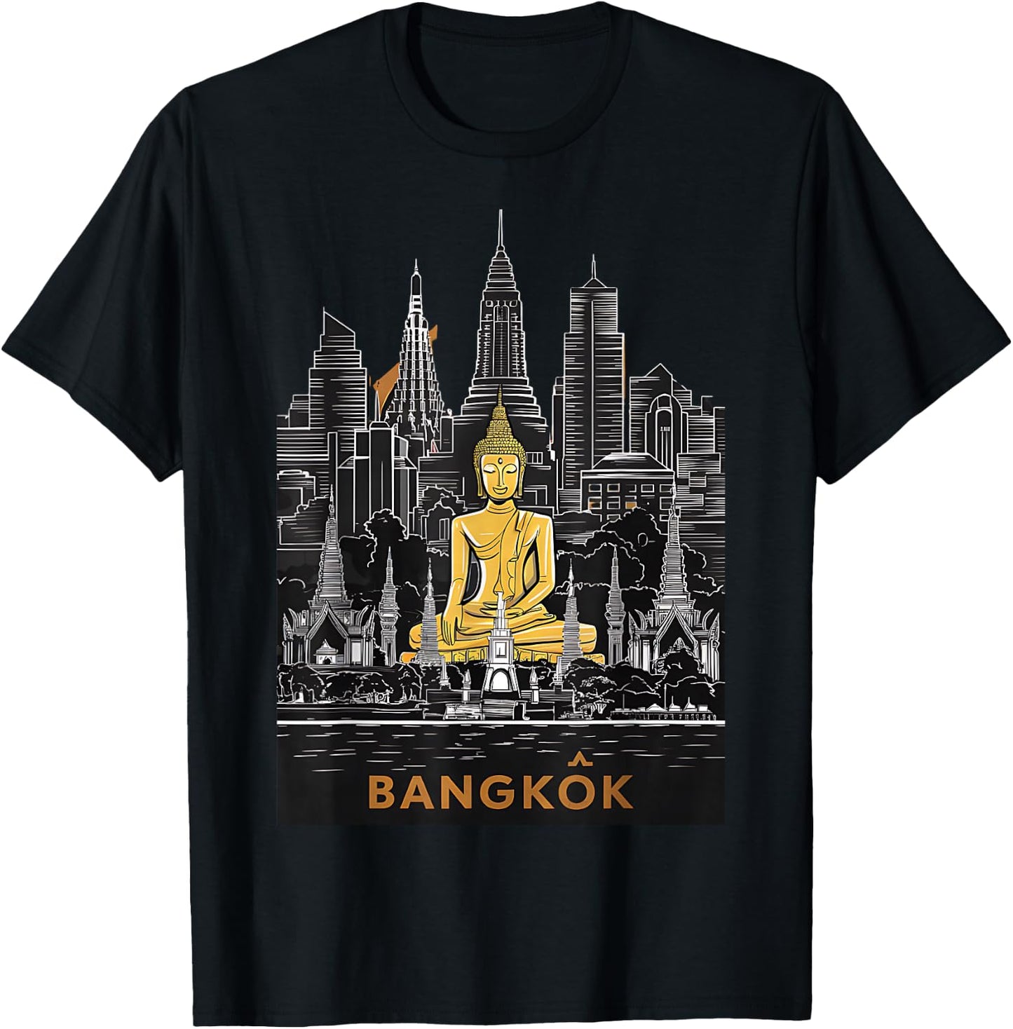 Signature Bangkok City Skyline Thailand Buddha Souvenir T-Shirt - T-Shirt | Black