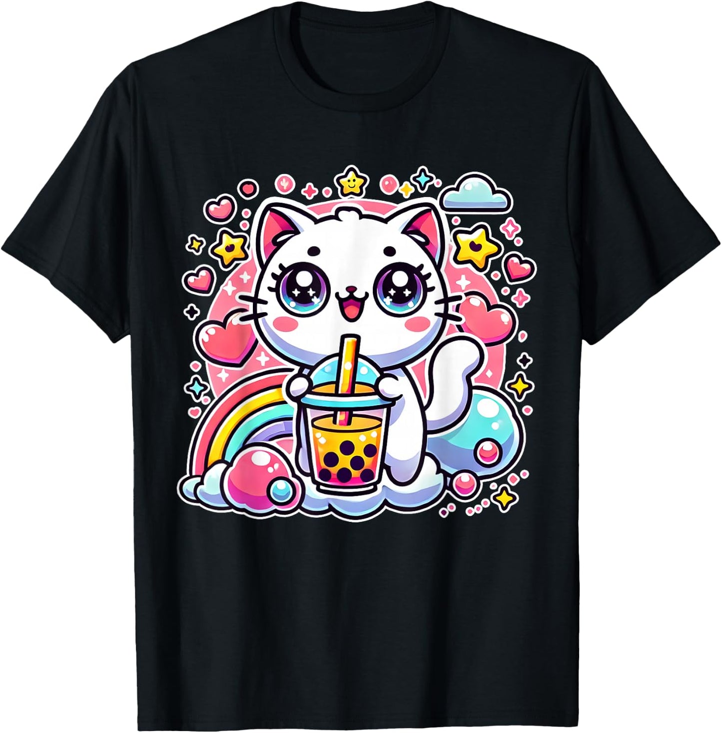 Cute Cat Boba Tea Bubble Tea Anime Kawaii Neko Gift T-Shirt - T-Shirt | Black