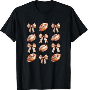 Cheerleader Football Mom Coquette Bow Game Day Women Girls T-Shirt - T-Shirt | Black