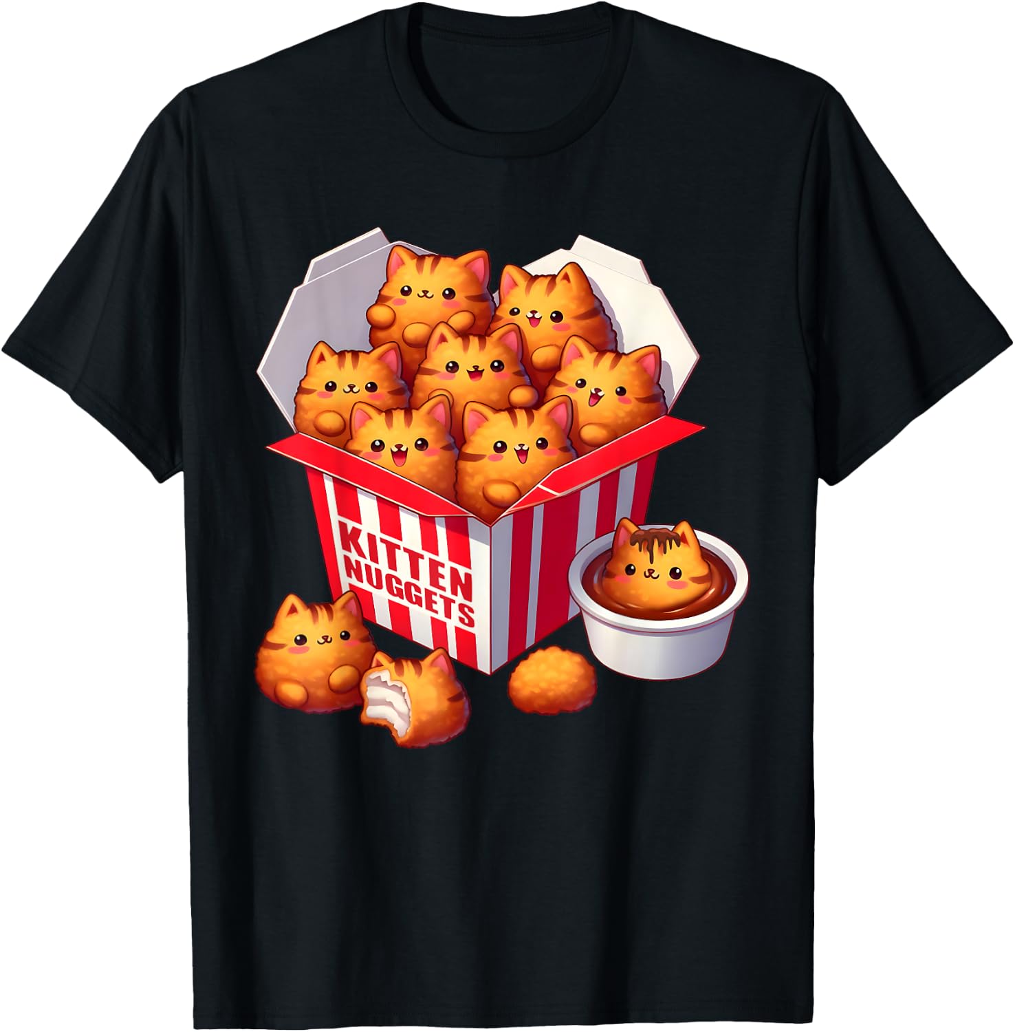 Kitten Nuggets Funny Cats and Chicken Nuggets Lover T-Shirt - T-Shirt | Black