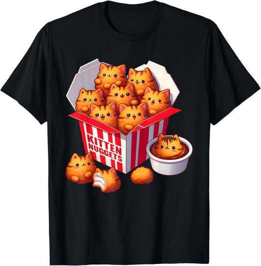Kitten Nuggets Funny Cats and Chicken Nuggets Lover T-Shirt - T-Shirt | Black